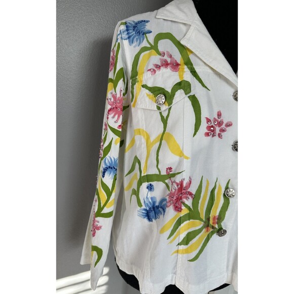 BFA Classics Vintage White Floral  Beaded  Jacket Lightweight Denim Coat PM - Picture 2 of 8